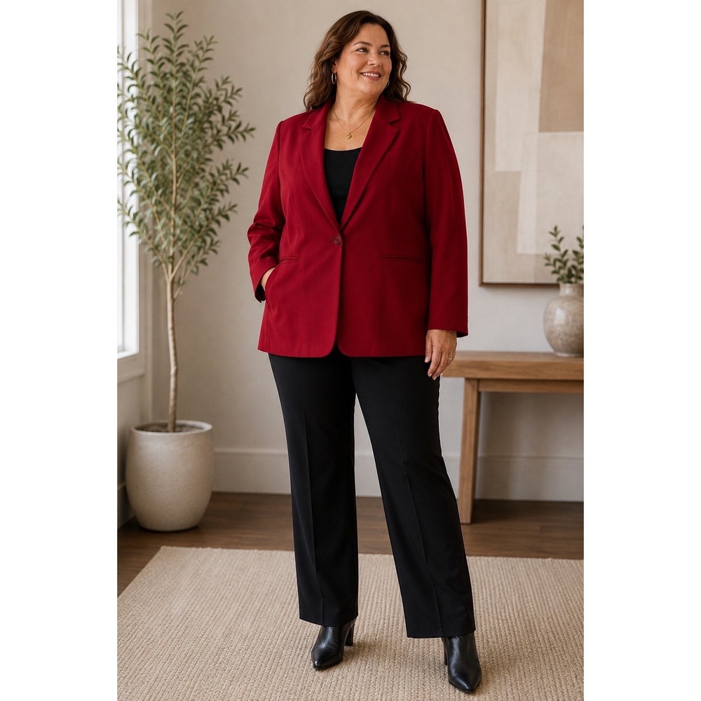 Vintage Red 100% Wool Single Button Blazer Jacket Plus Sz 18 Minimalist Office